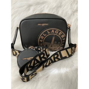 Karl Lagerfeld Black and Gold Crossbody bag Eiffel Tower Coin/bag charm NWT